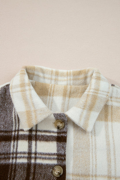 Plaid Patchwork Side Pocket Button-Up Shacket