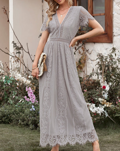 Lace Short Sleeve Maxi Dress