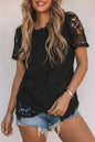 Lace Overlay Short Sleeve Top