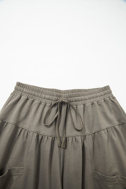 Solid Drawstring Elastic Waist Wide Leg Pants