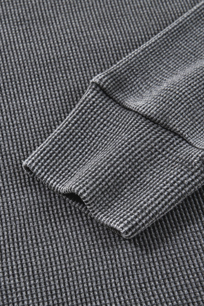 Waffle Knit Patchwork Long Sleeve Top