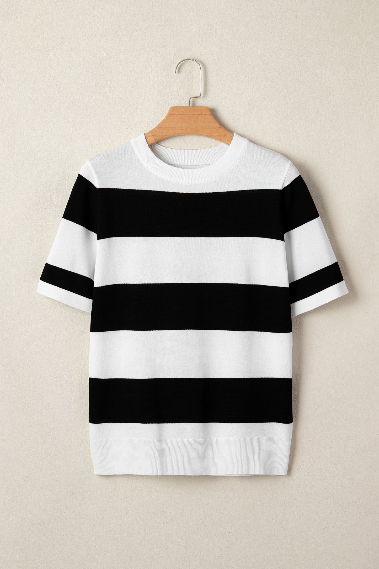 Stripe Colorblock Knitted Short Sleeve T-Shirt