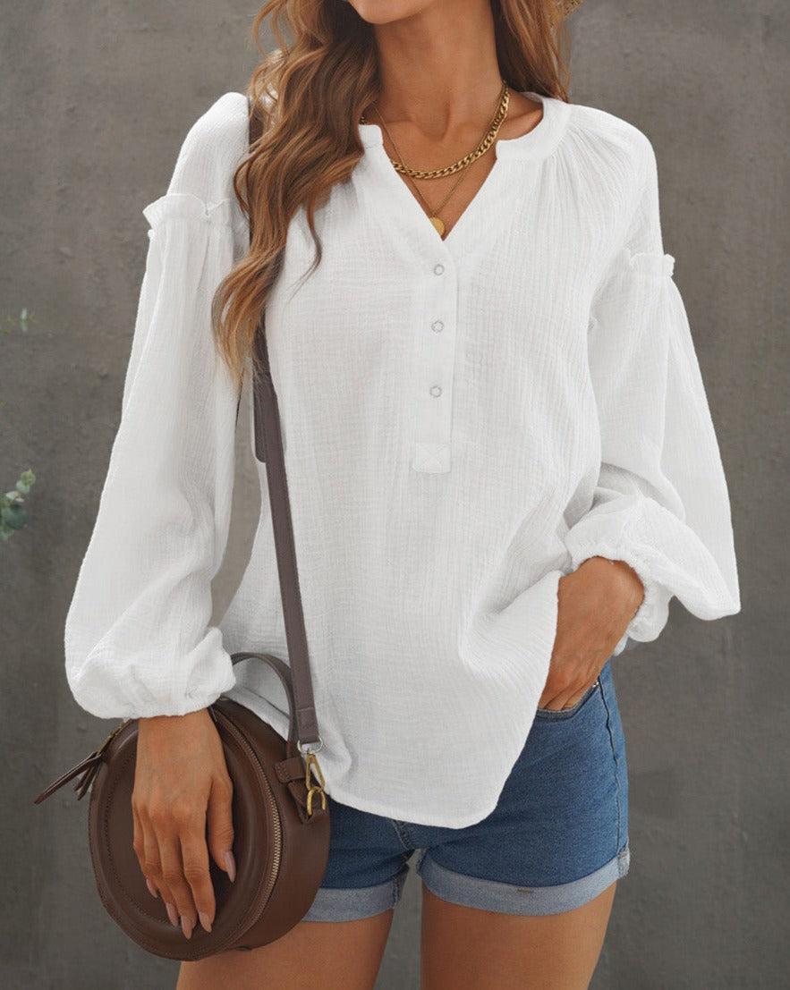 Crinkle Gauze Balloon Sleeve Top