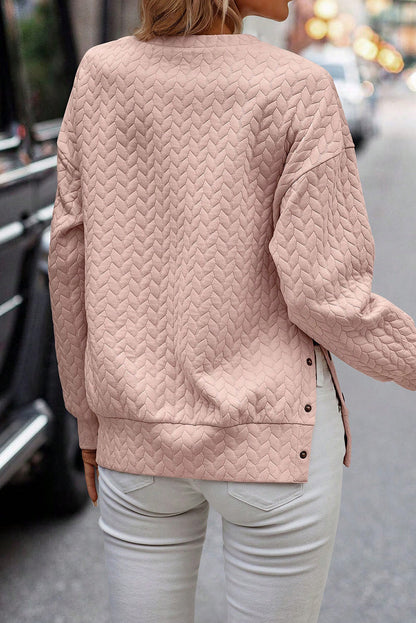 Quilted Cable Side Button Sweatshirt