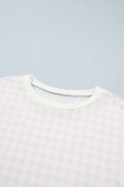 Gingham Round Neck Drop Shoulder Sweatshirt