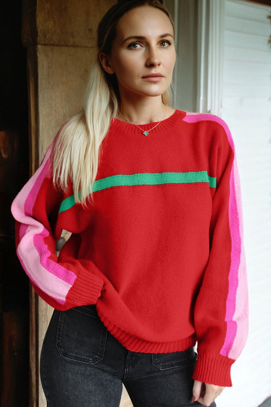 Christmas Colorblock Stripe Long Sleeve Sweater