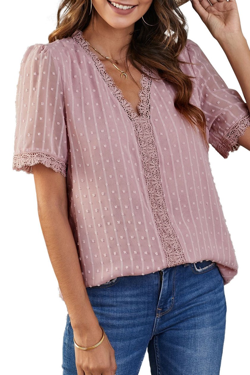 Lace V-Neck Short Sleeve Top