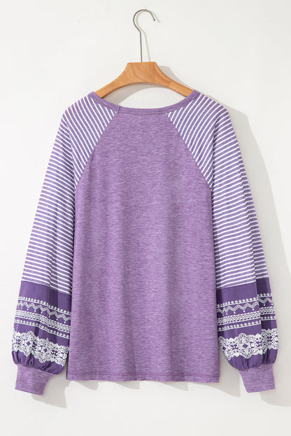 Stripe Patchwork Raglan Long Sleeve Top