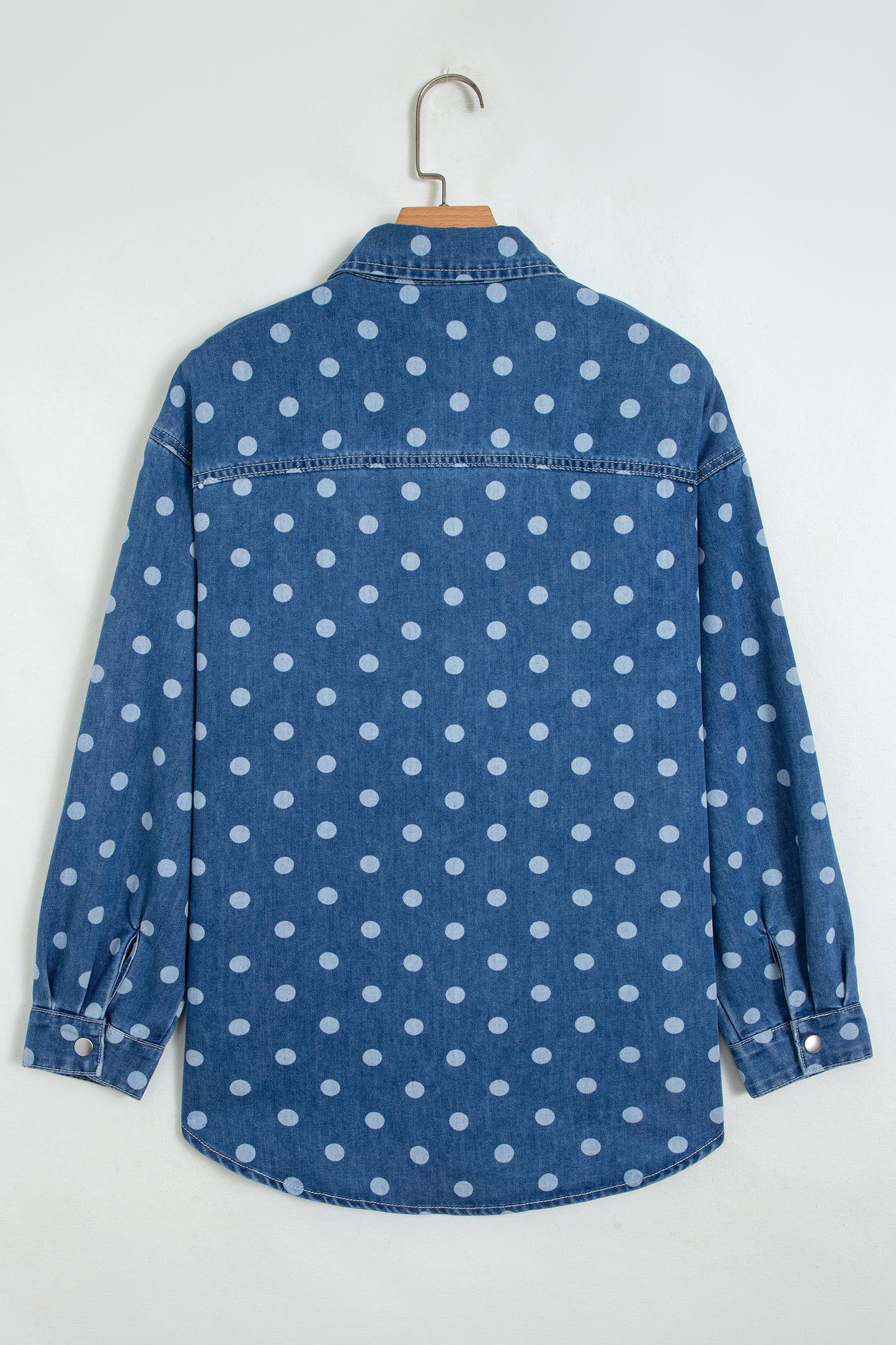 Polka Dot Denim Collared Button Up Jacket