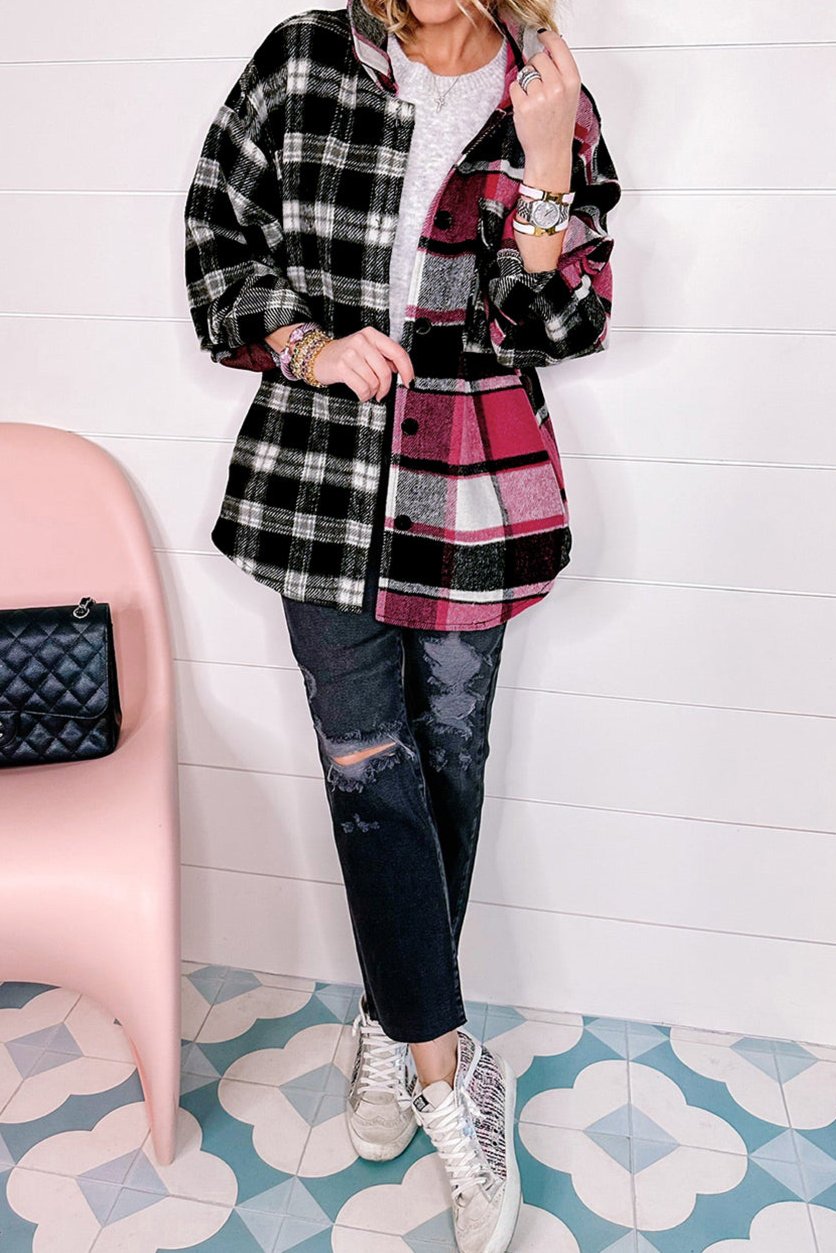 Plaid Colorblock Buttoned Shacket