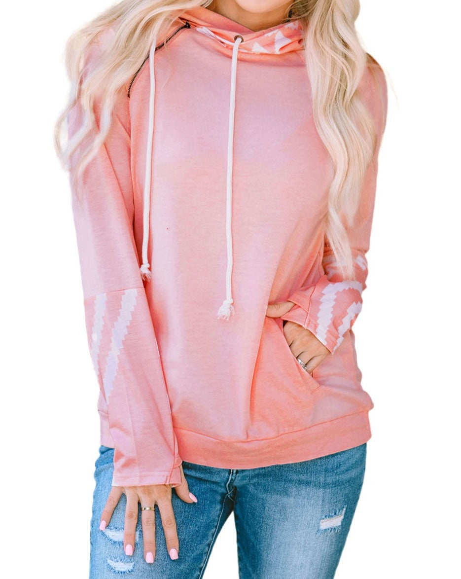 Aztec Colorblock Thumbhole Sleeve Hoodie