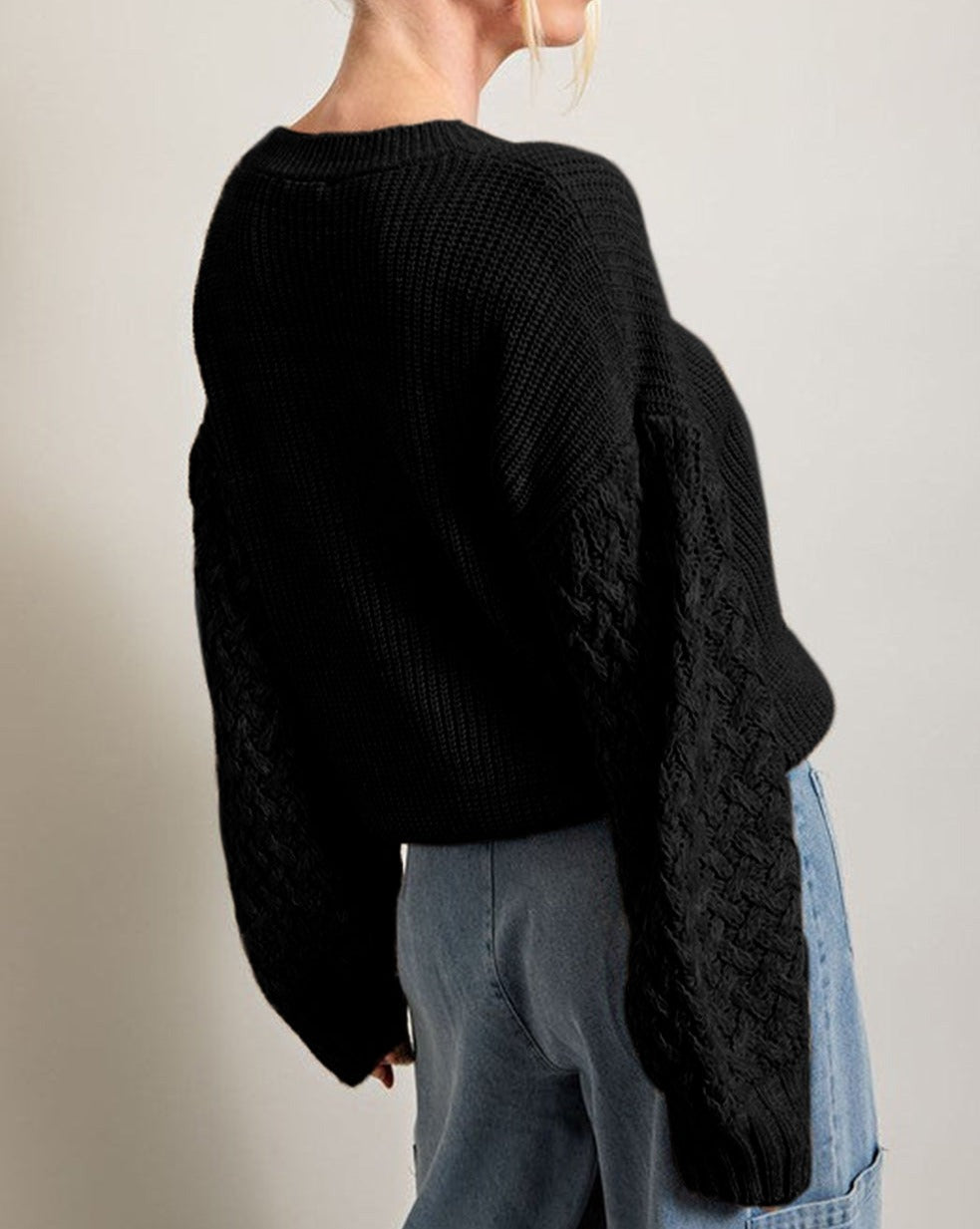 Cable Knit Drop Shoulder Sweater