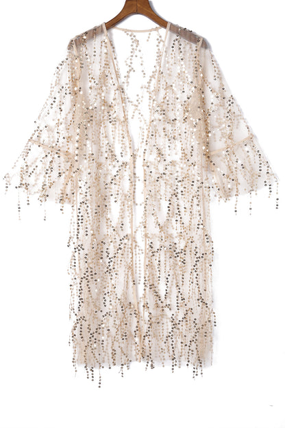 Sequin Sheer 3/4 Sleeve Kimono