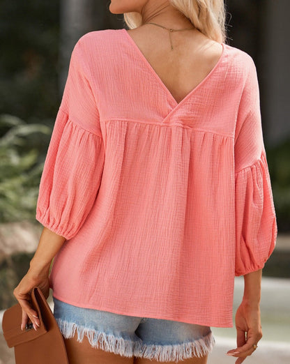 Gauze 3/4 Sleeve Babydoll Blouse