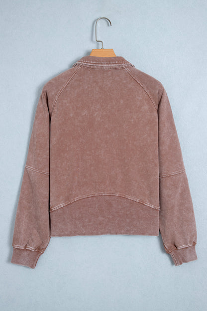 Mineral Wash Half-Zip Ribbed Hem Sweatshirt