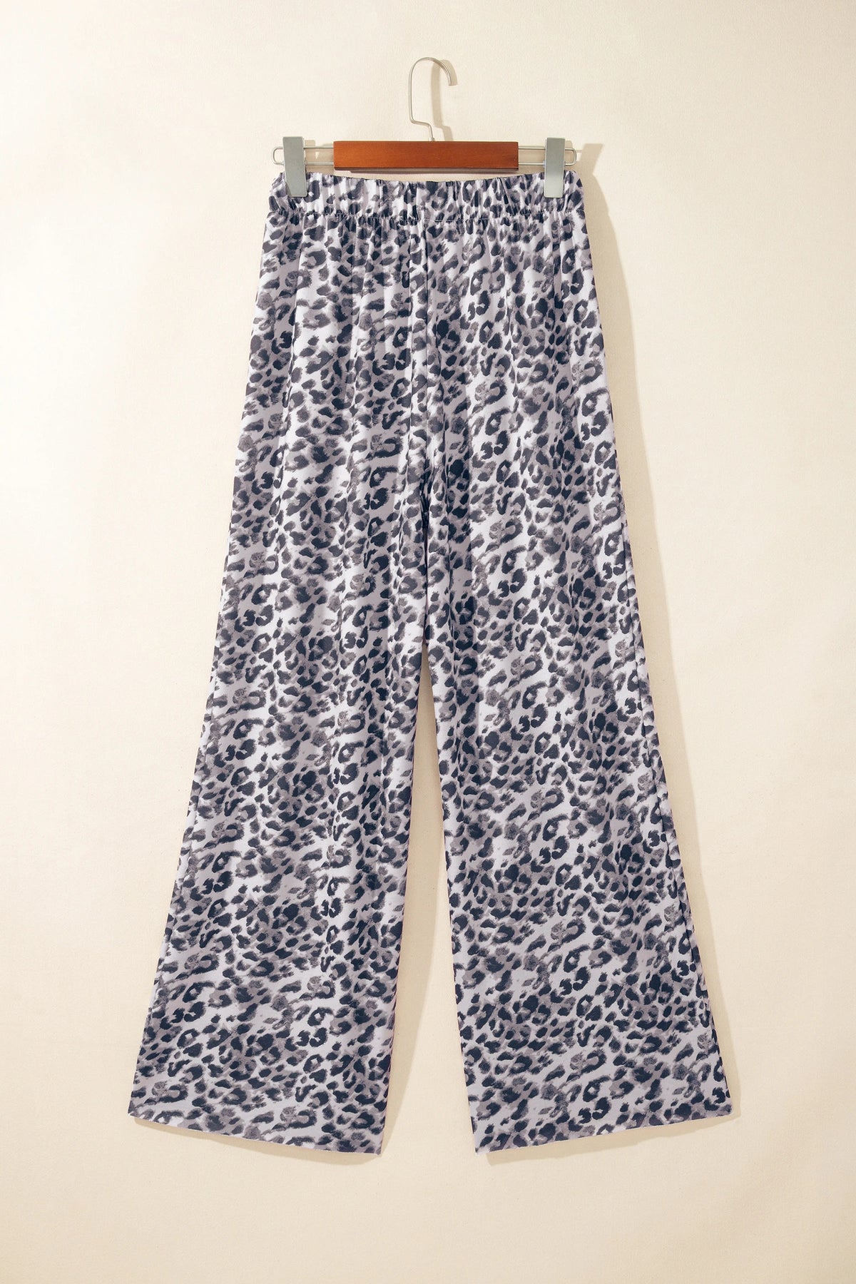 Leopard Elastic Waist Raw Hem Wide Leg Pants