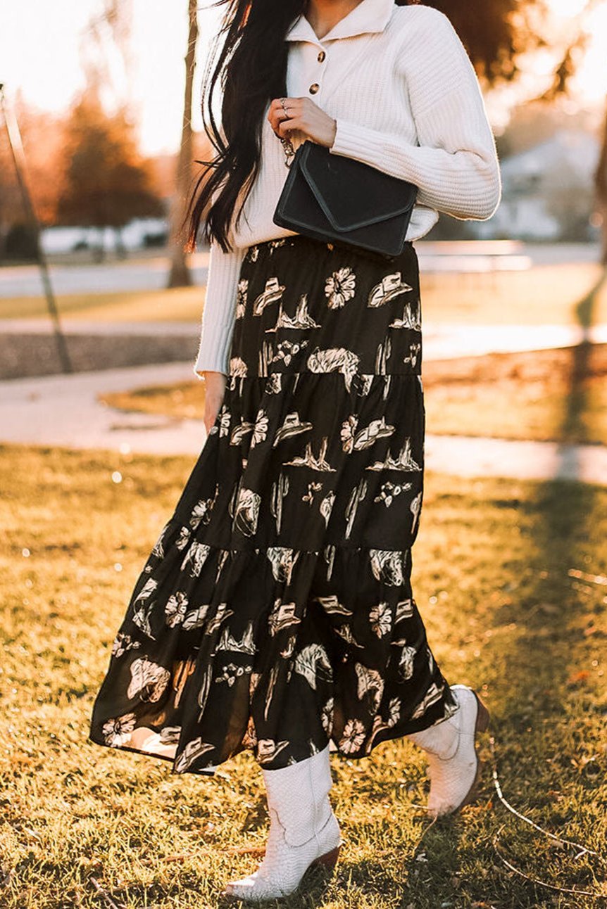 Western Ruffle Tiered Maxi Skirt