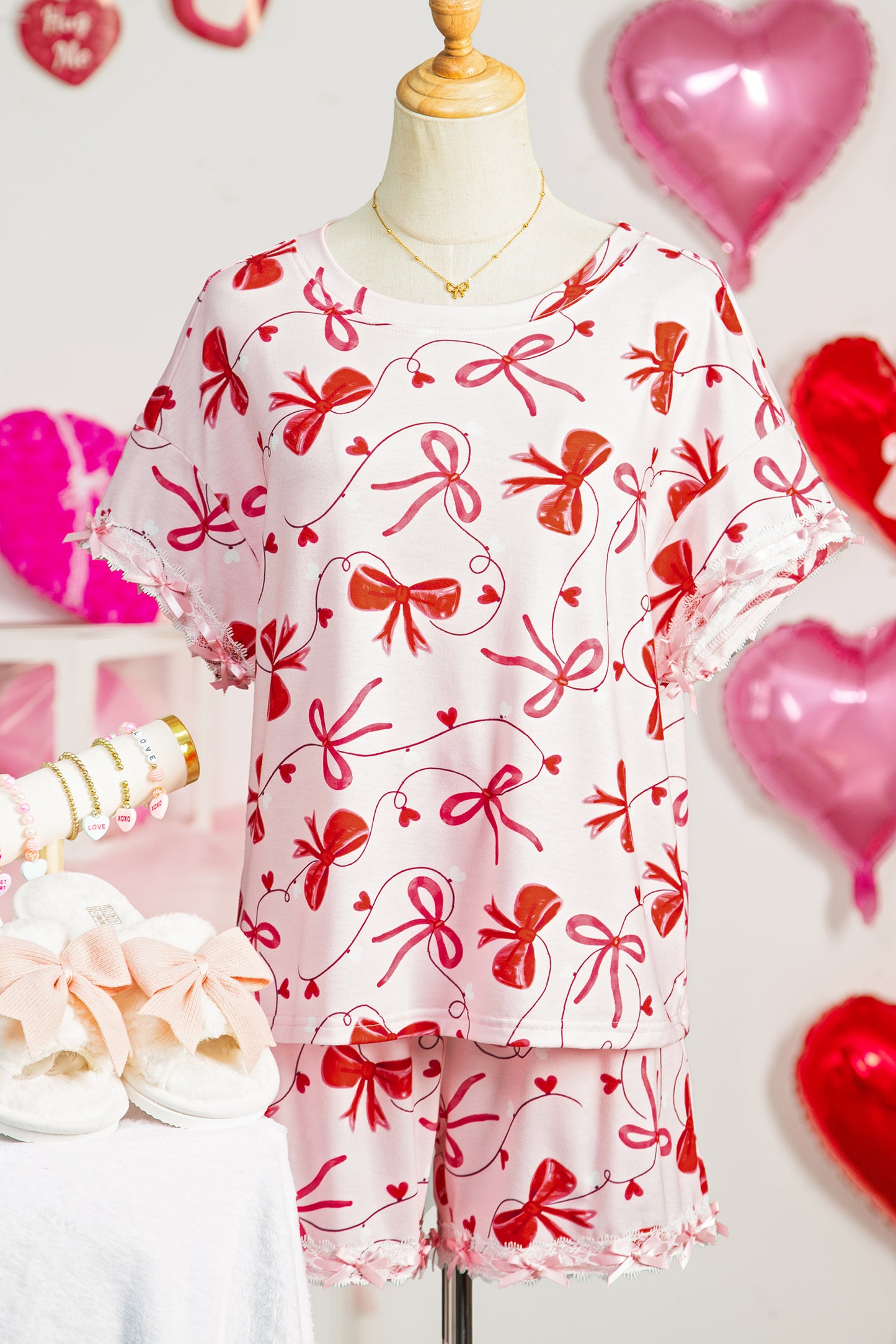 Valentine Bow Tee and Shorts Lounge Set