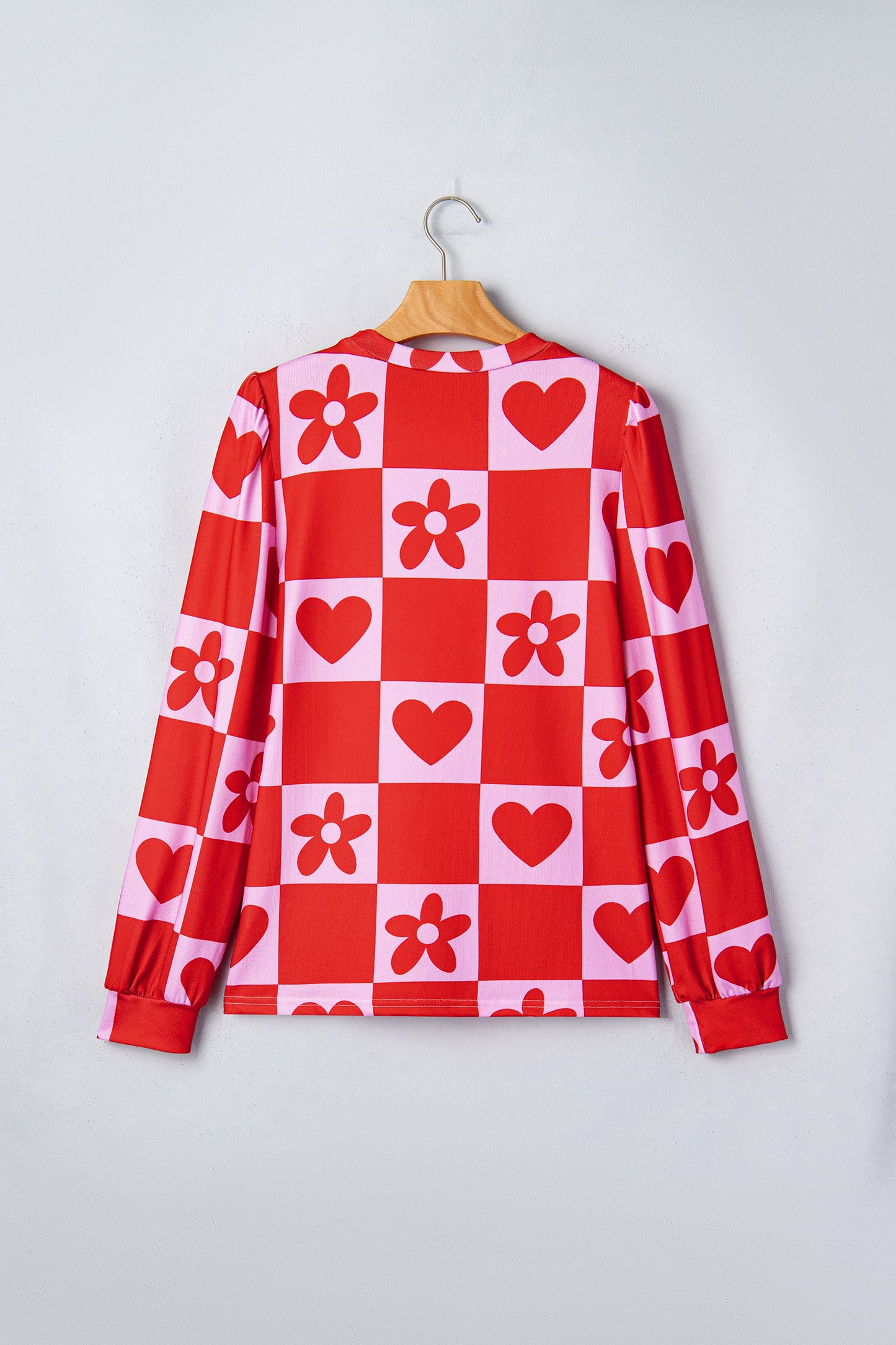Valentine Heart & Flower Checker Long Sleeve Blouse