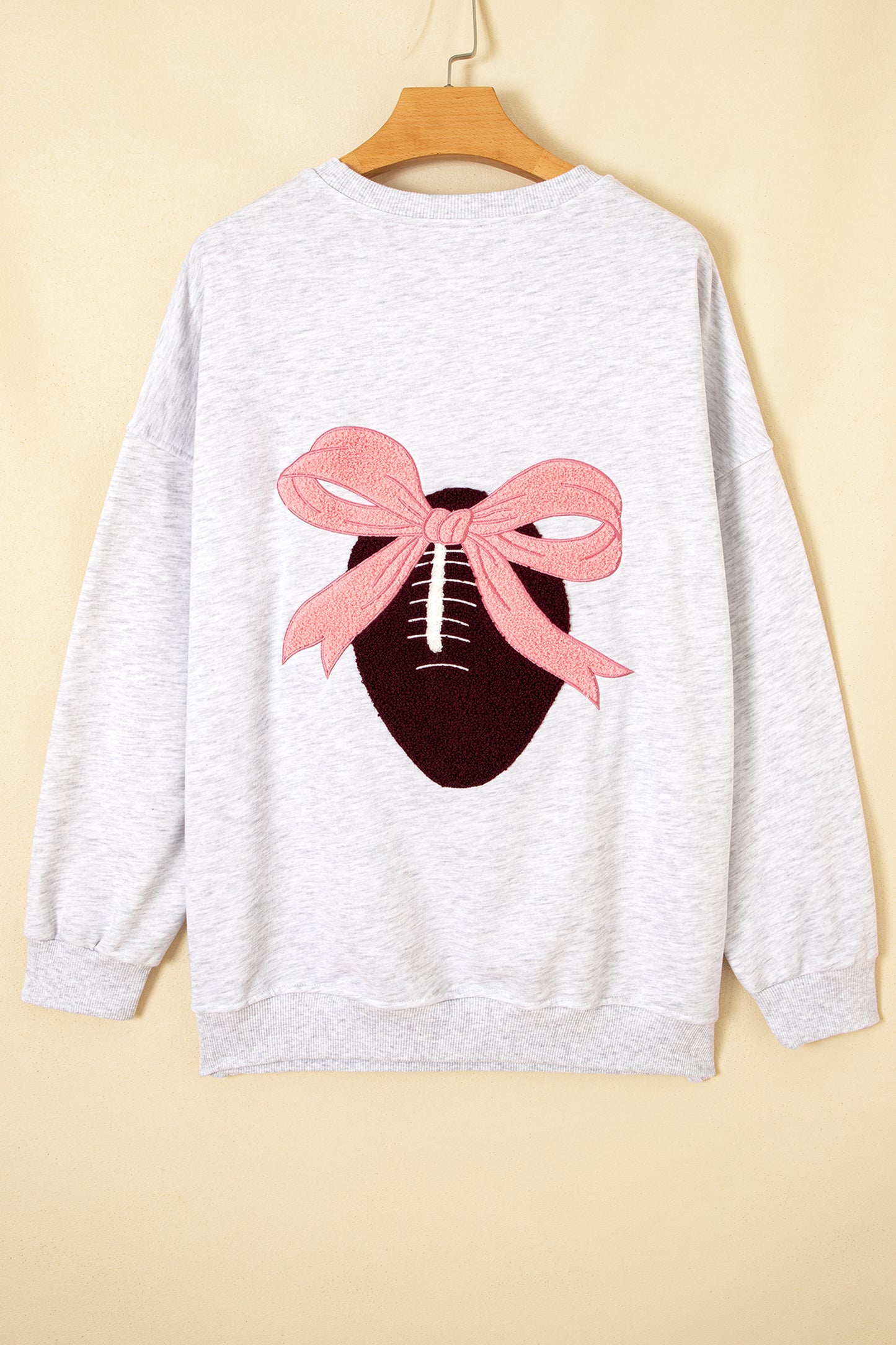 Football Bow Embroidered Patch Long Sleeve Sweatshirt