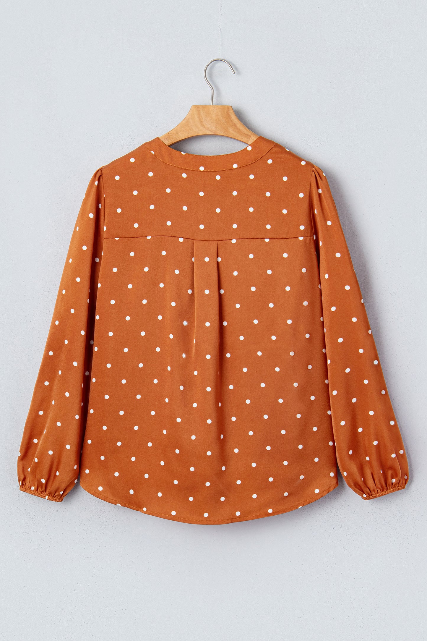 Polka Dot Half Button V-Neck Long Sleeve Blouse