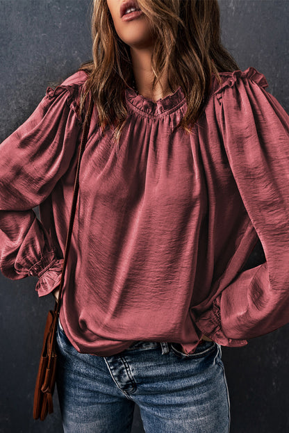 Satin Frilled Neck Ruffle Blouse