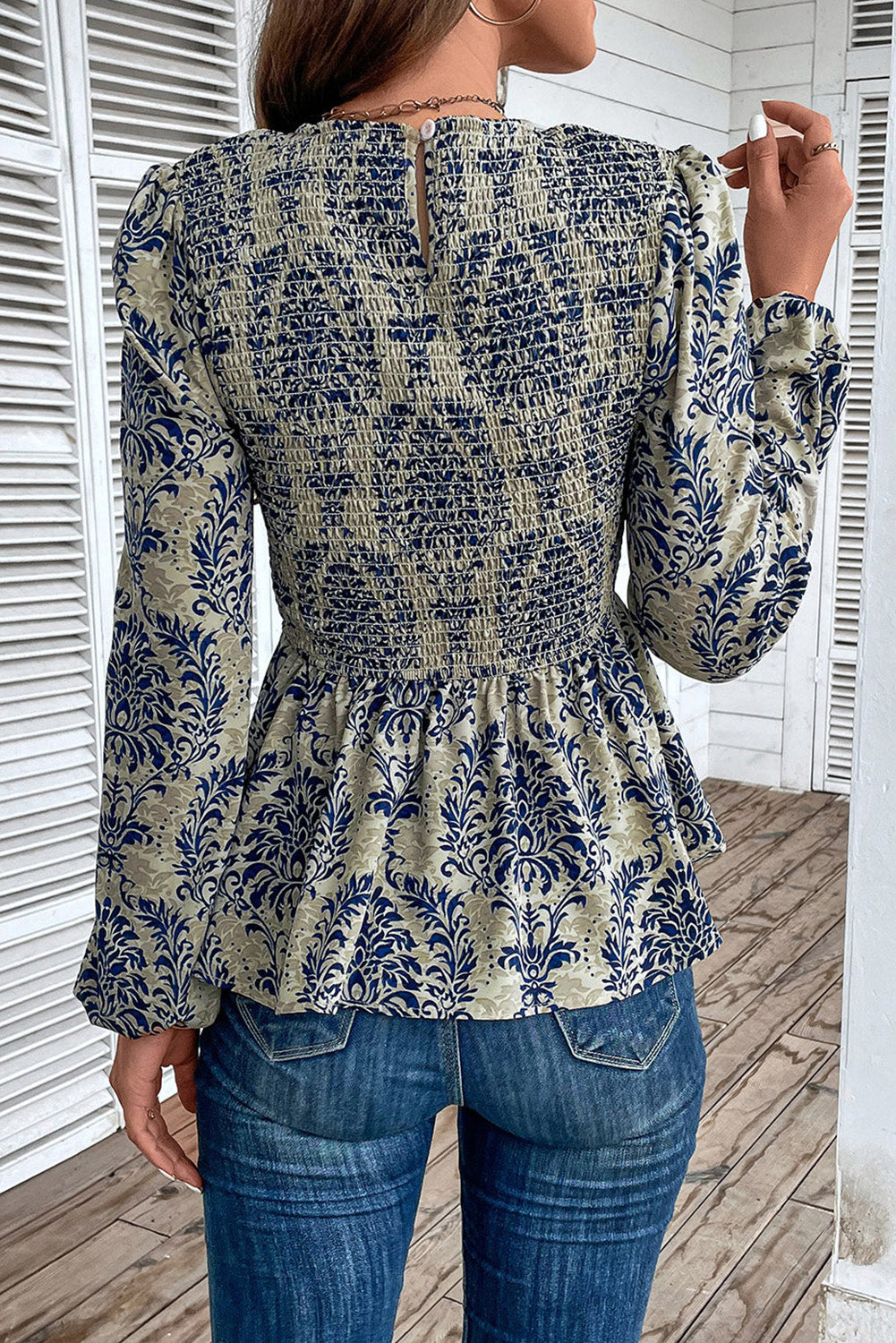 Boho Balloon Sleeve Peplum Blouse