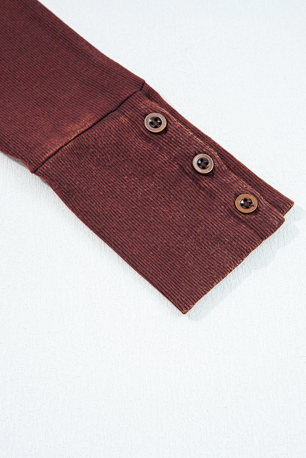 Solid Ribbed Knit Buttoned Long Sleeve Top