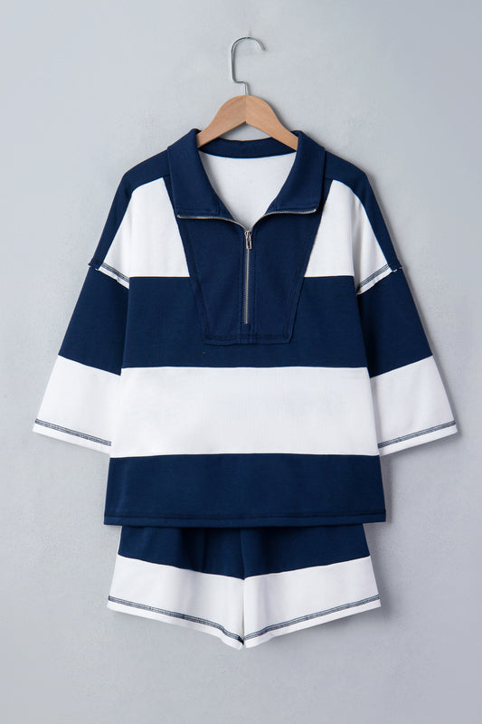 Stripe Colorblock Reverse Seam Top and Shorts Set