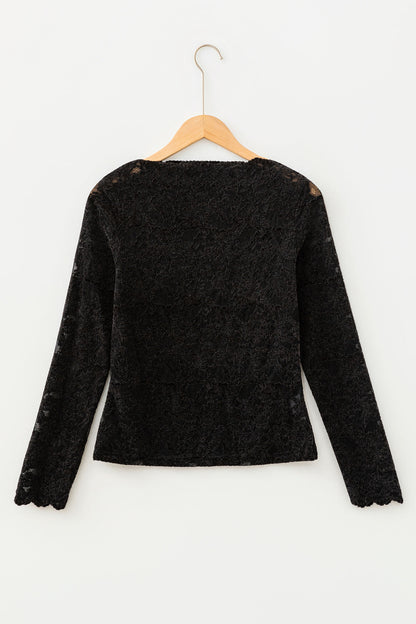 Lace Stand Neck Long Sleeve Elegant Top