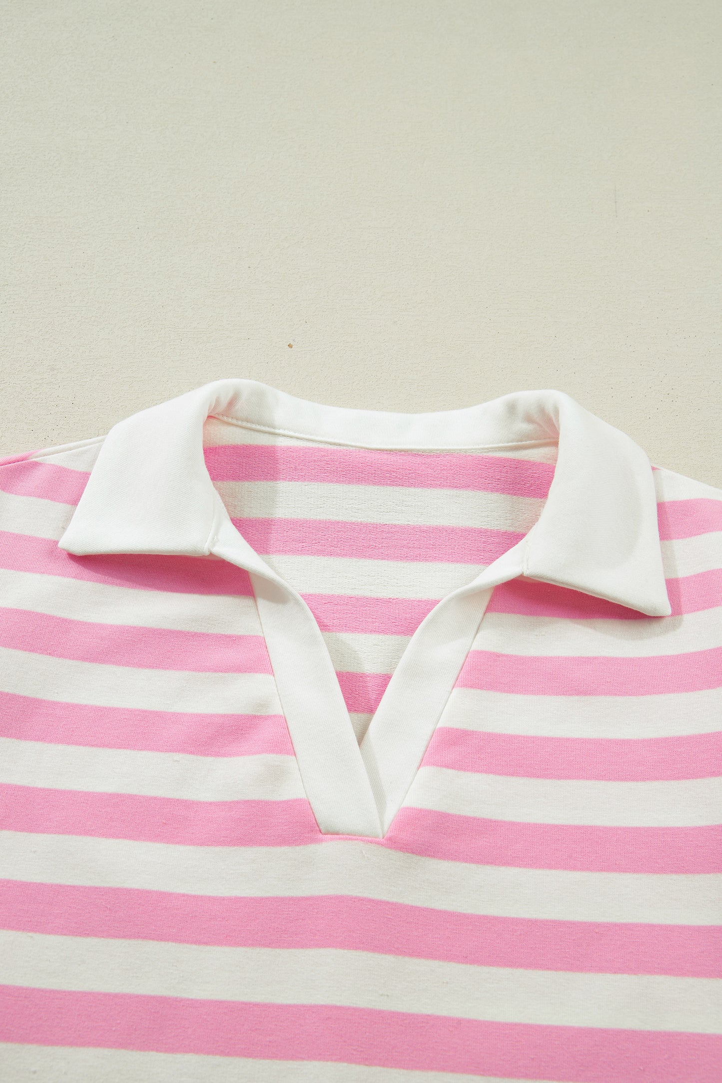 Stripe Collar V-Neck Ruffle Short Sleeve Blouse