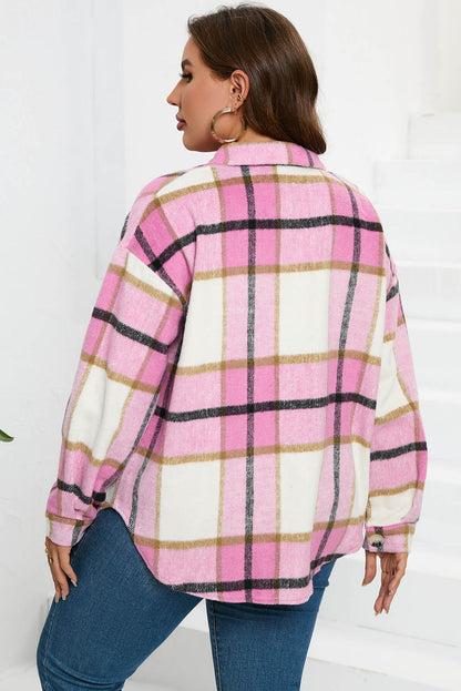 Plaid Button-Up Long Sleeve Pocketed Shacket