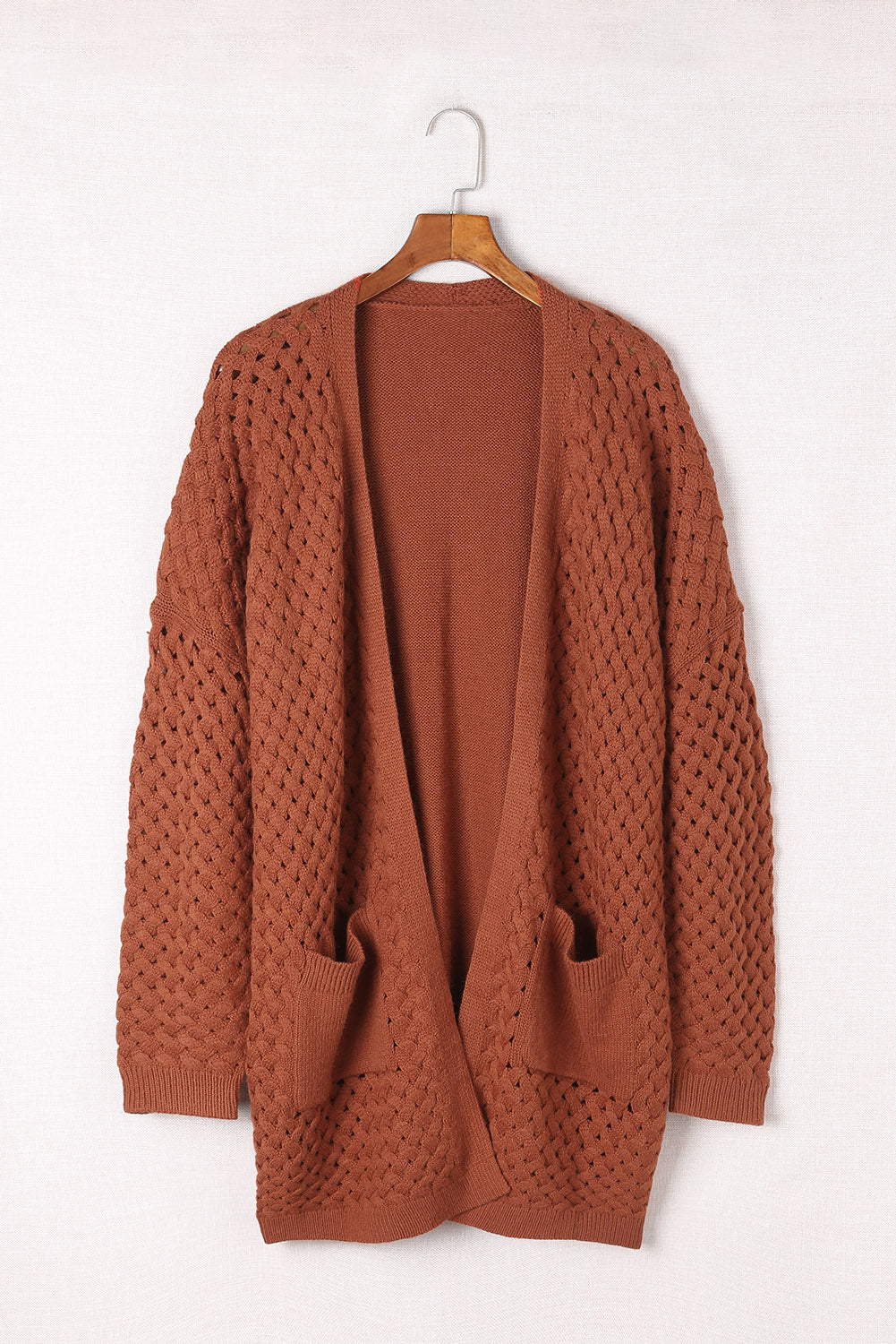 Lattice Open Front Pocketed Cardigan