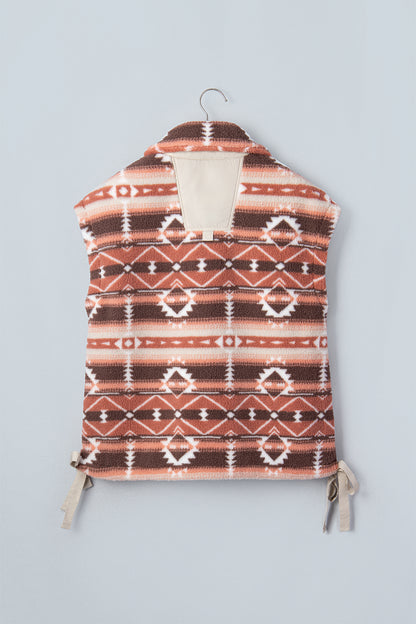 Aztec Fleece Buttoned Placket Side Tie Vest