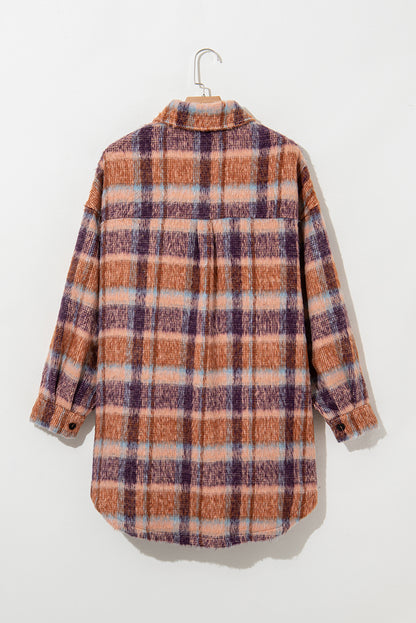 Plus Size Plaid Buttoned Long Jacket