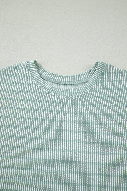 Stripe Corded Knit Tee & Drawstring Short Set