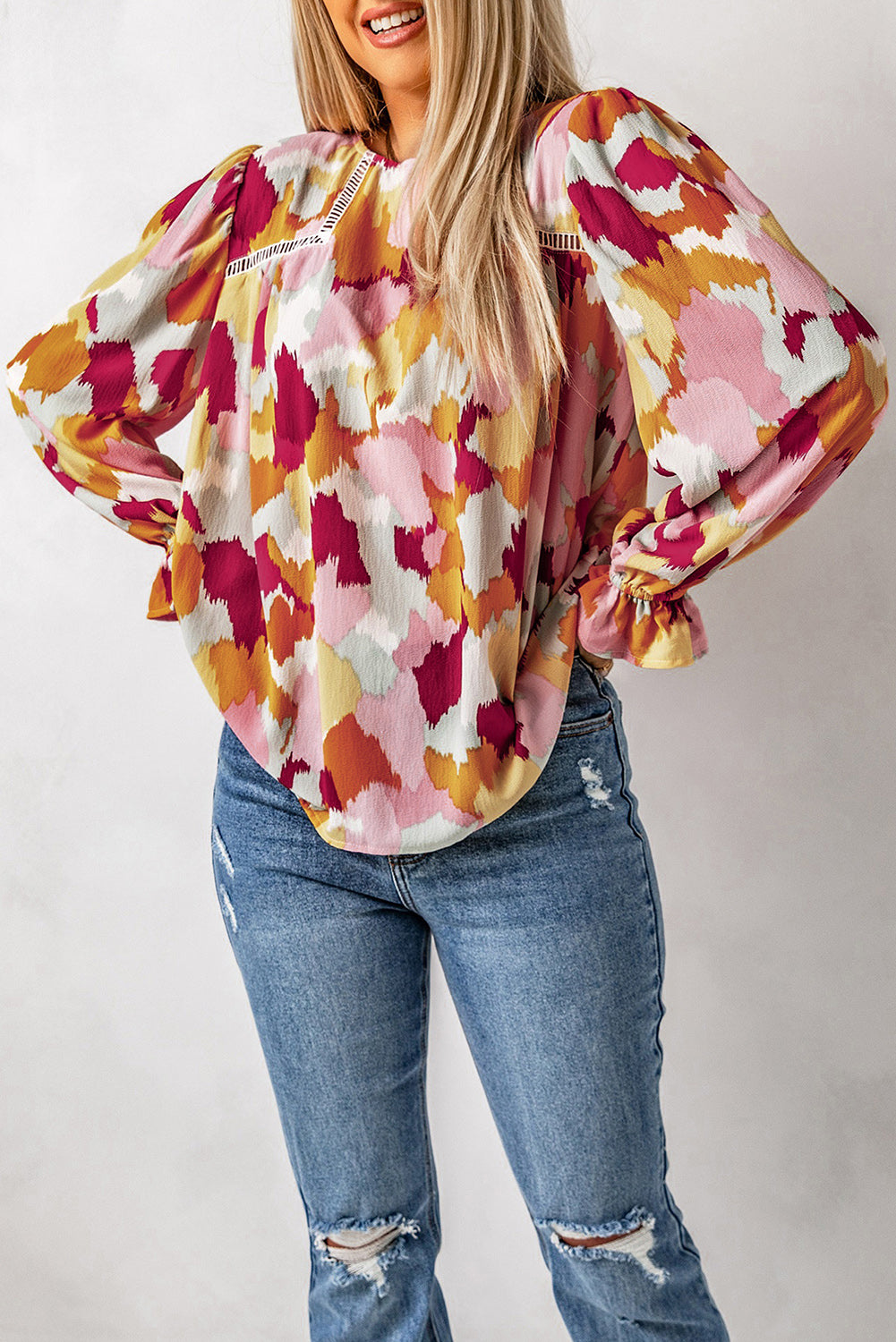 Abstract Leopard Long Sleeve Blouse