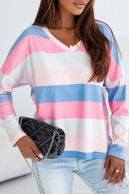 Stripe Long Sleeve V-Neck Top