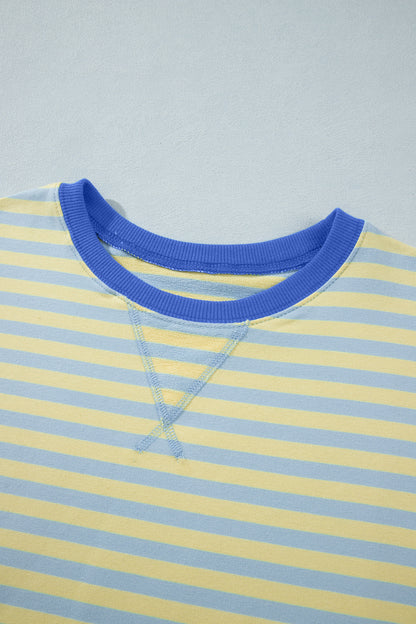 Stripe Colorblock Trim Short Sleeve Tee and Pants Set