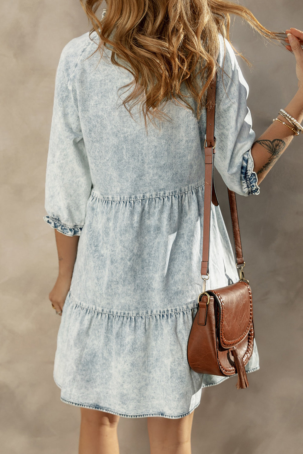 Denim Acid Wash Tiered Dress