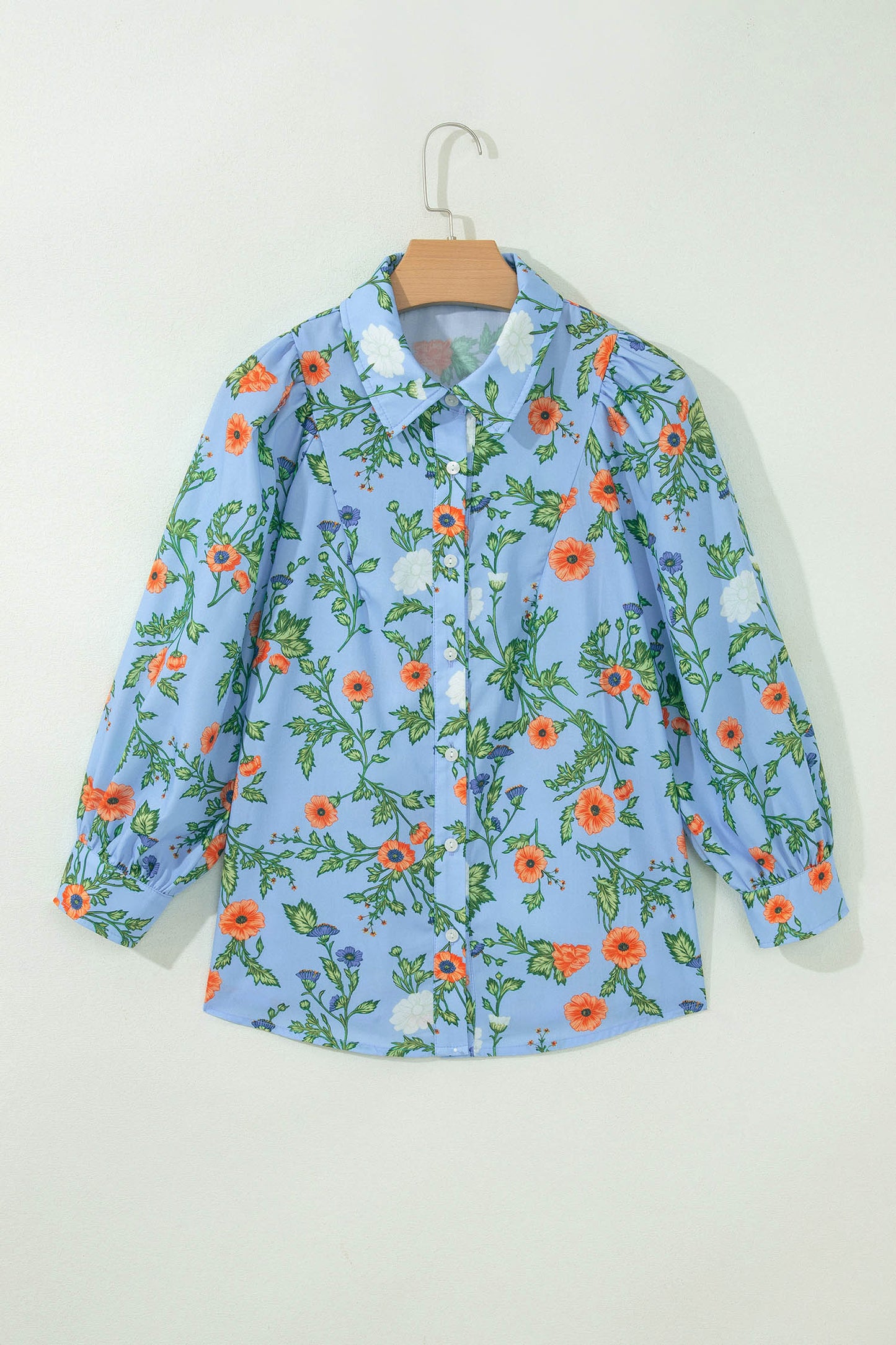 Floral 3/4 Sleeve Button Down Collared Blouse