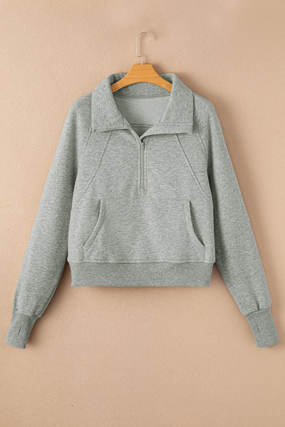 Solid Fleece-Lined Half-Zip Up Collar Sweatshirt