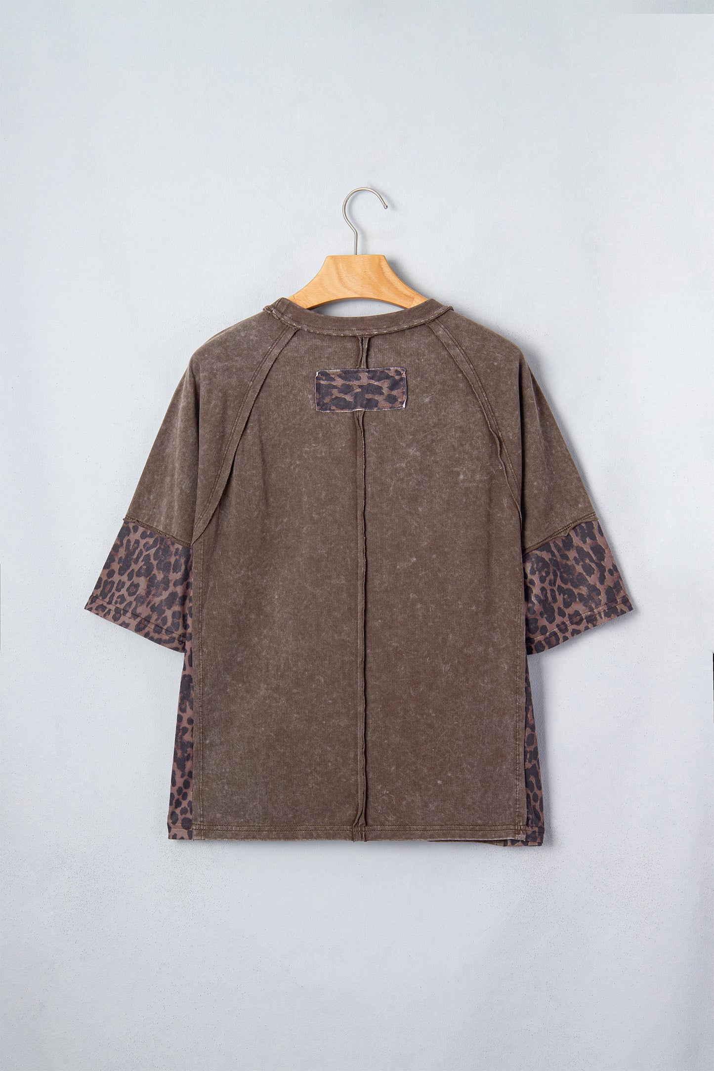 Leopard Star Patched Mineral Wash Exposed Seam T-Shirt
