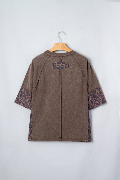 Leopard Star Patched Mineral Wash Exposed Seam T-Shirt