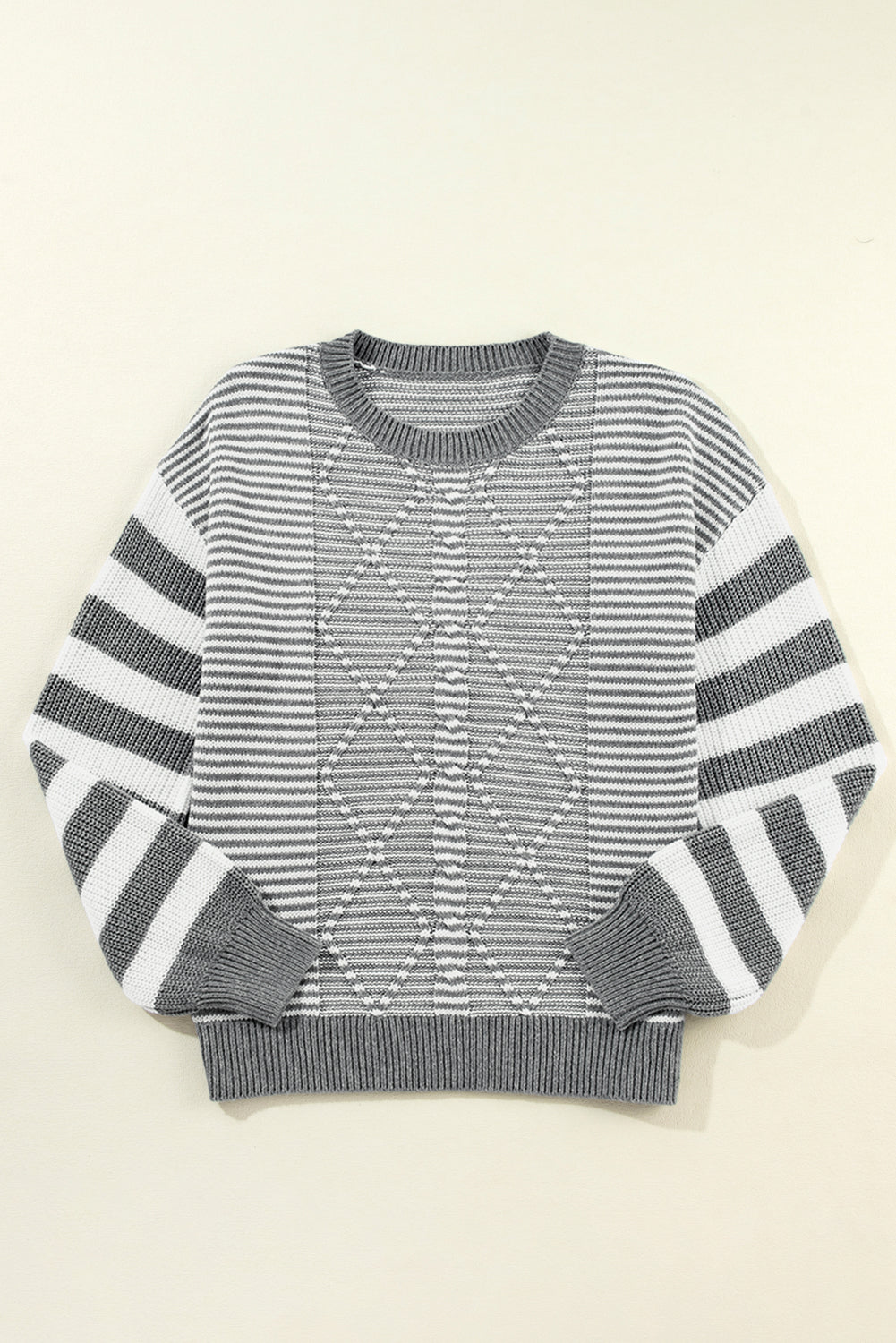 Stripe Texture Ribbed Trim Sweater