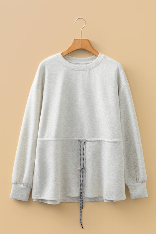 Solid Drawstring Waist Tunic Sweatshirt
