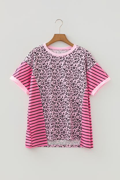 Leopard Patchwork Short Sleeve Loose Top