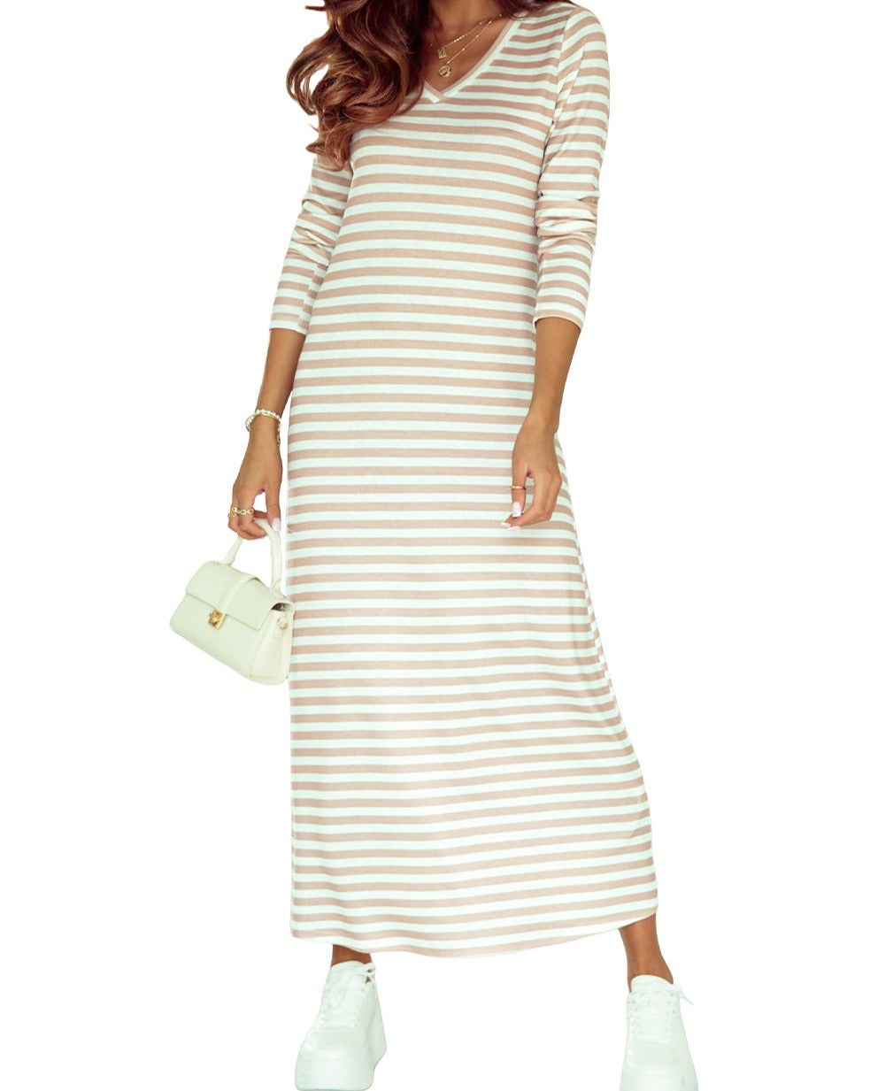 Stripe Long Sleeve Maxi Dress