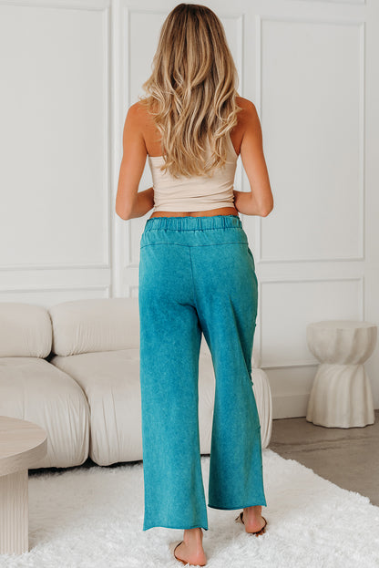 Mineral Wash High Waist Raw Hem Pants
