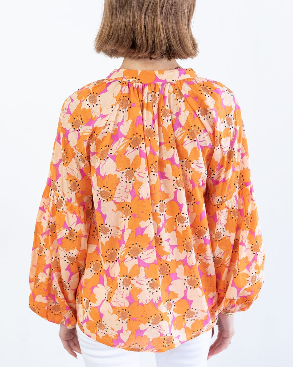 Floral Bubble Sleeve Buttoned Shirt